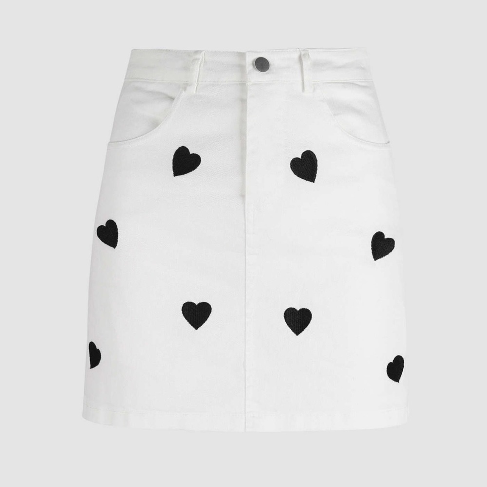 Cider Heart Pattern White Denim Skirt
